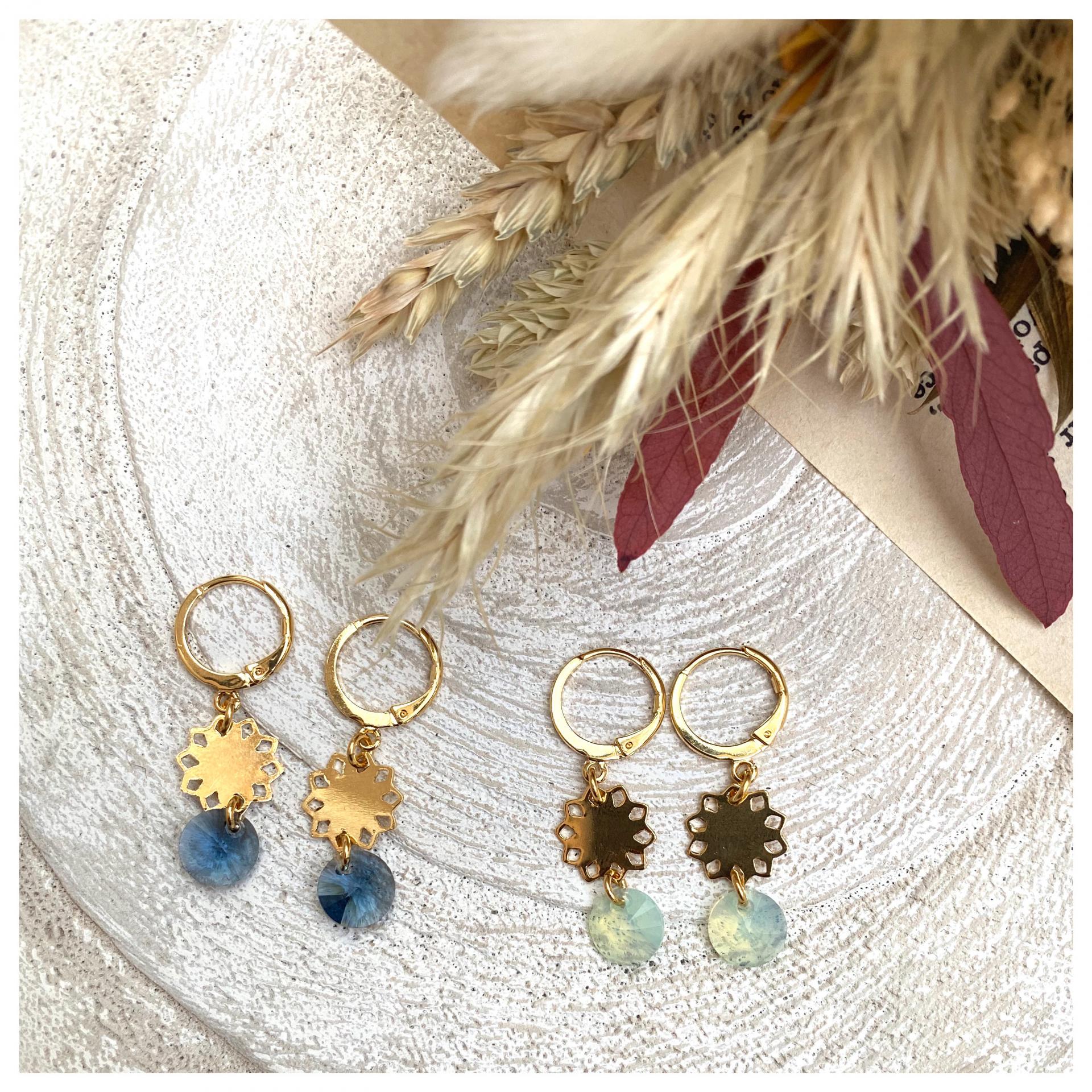 Boucles d'oreilles mini soleil et pendentif cristal