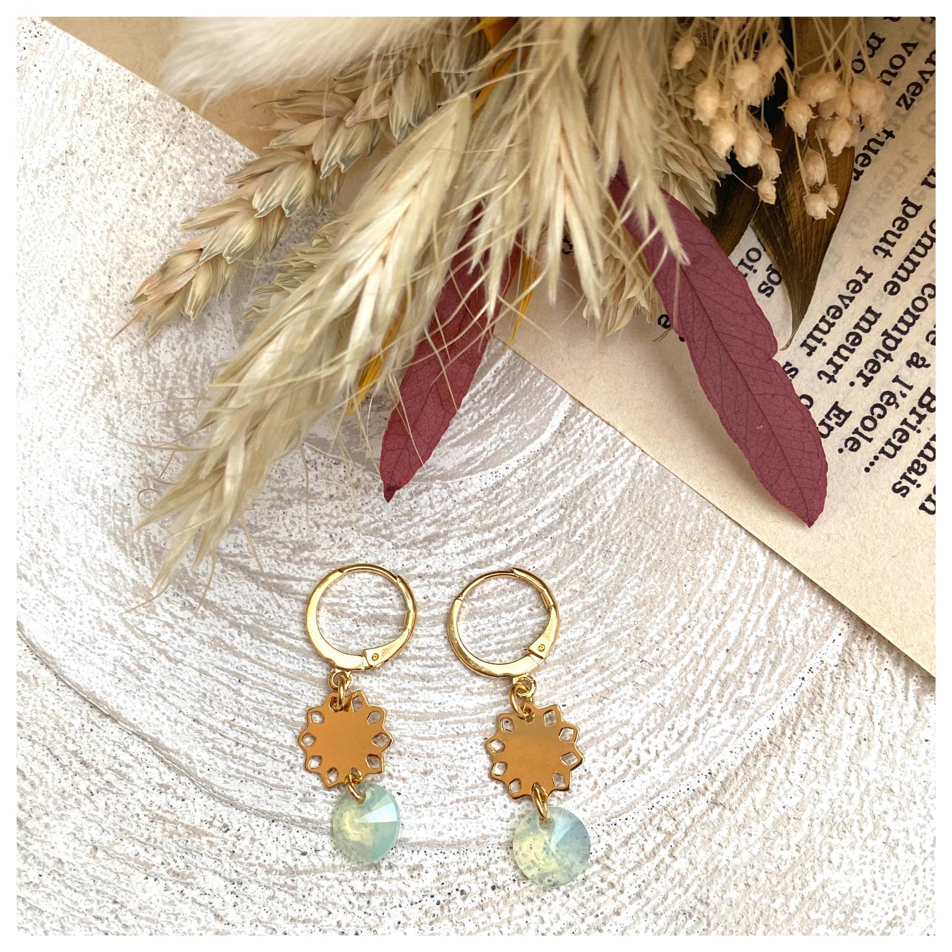 Boucles d'oreilles mini soleil et pendentif cristal