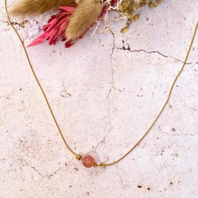 Collier long avec perle gemme quartz rose