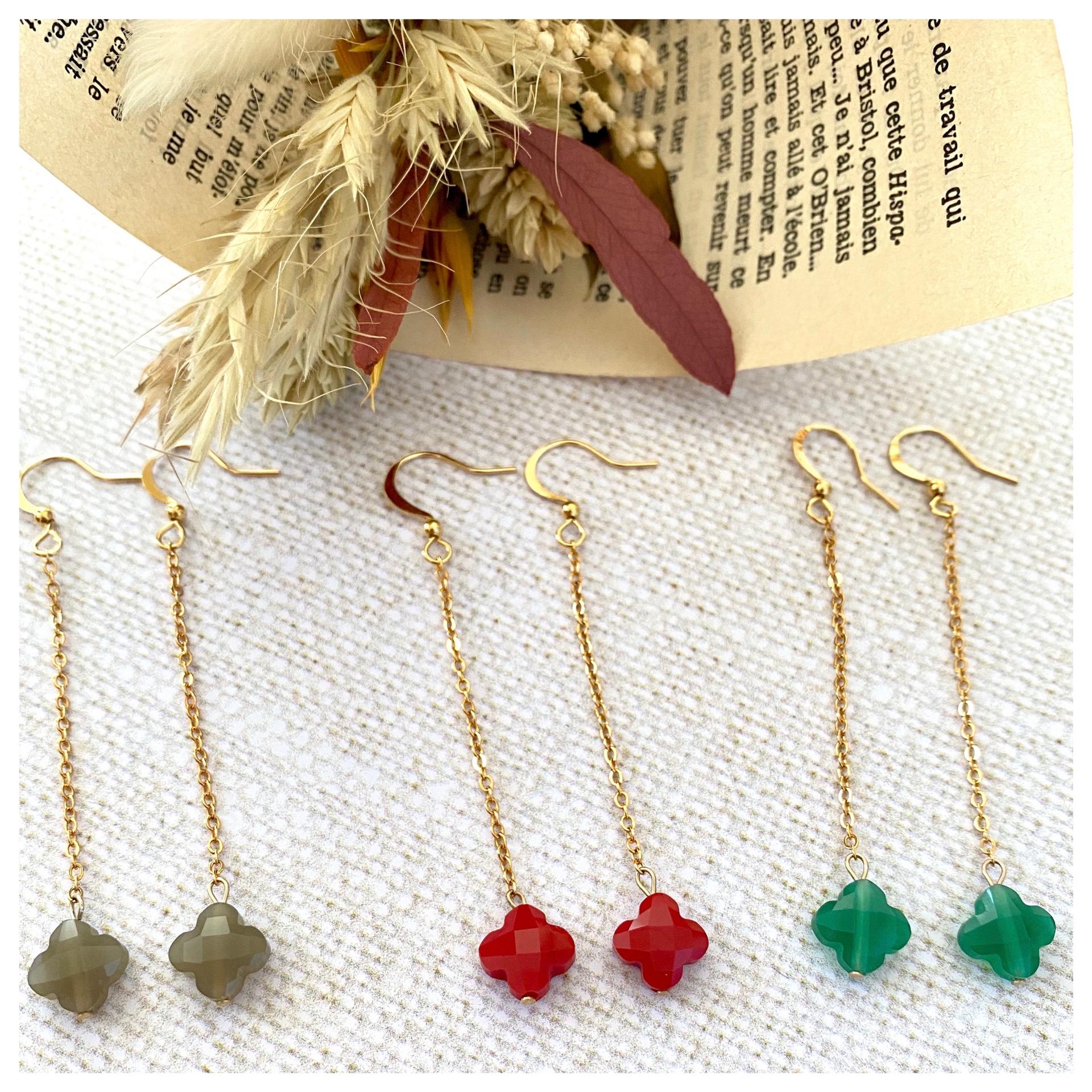 Boucles d'oreilles chaîne et perle de verre